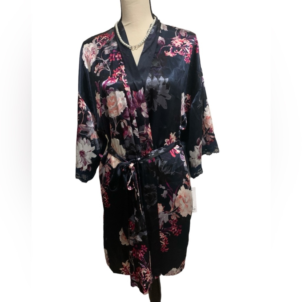 NWT navy floral silken robe